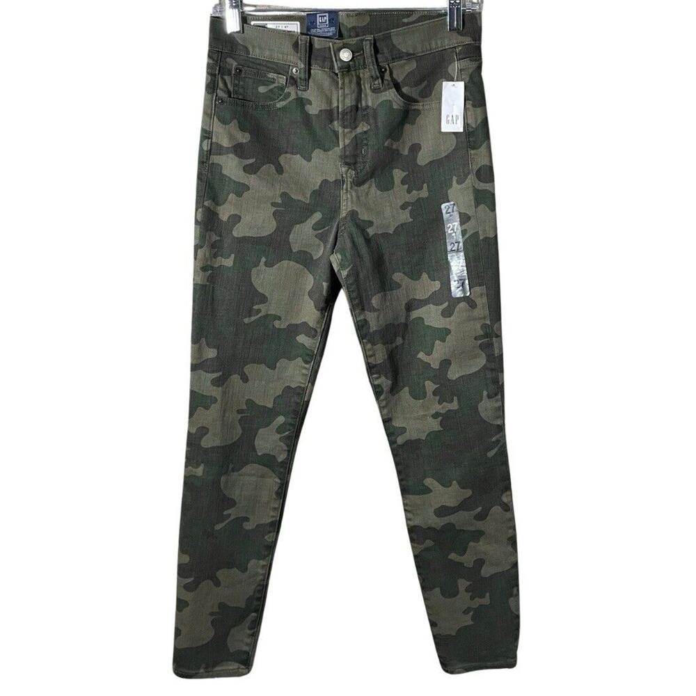 Gap The Skinny Ankle High Rise Jeans Women’s 27/4R Green Camo Stretch Denim NEW